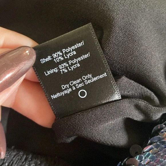 NWT Dress the Population Zoe Cap Sleeve Plunging Sequin Mini Dress black L - Picture 9 of 9